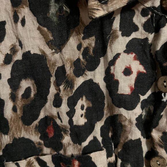 Puro Lino Made in Italy 100% Linen Leopard Print Romper Drawstring waist 19" P2P - Picture 13 of 14